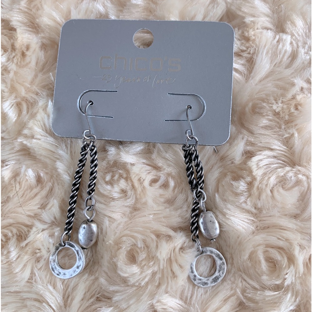 Chicos Silver Tone Brutalist chain Drop EarringsNWT